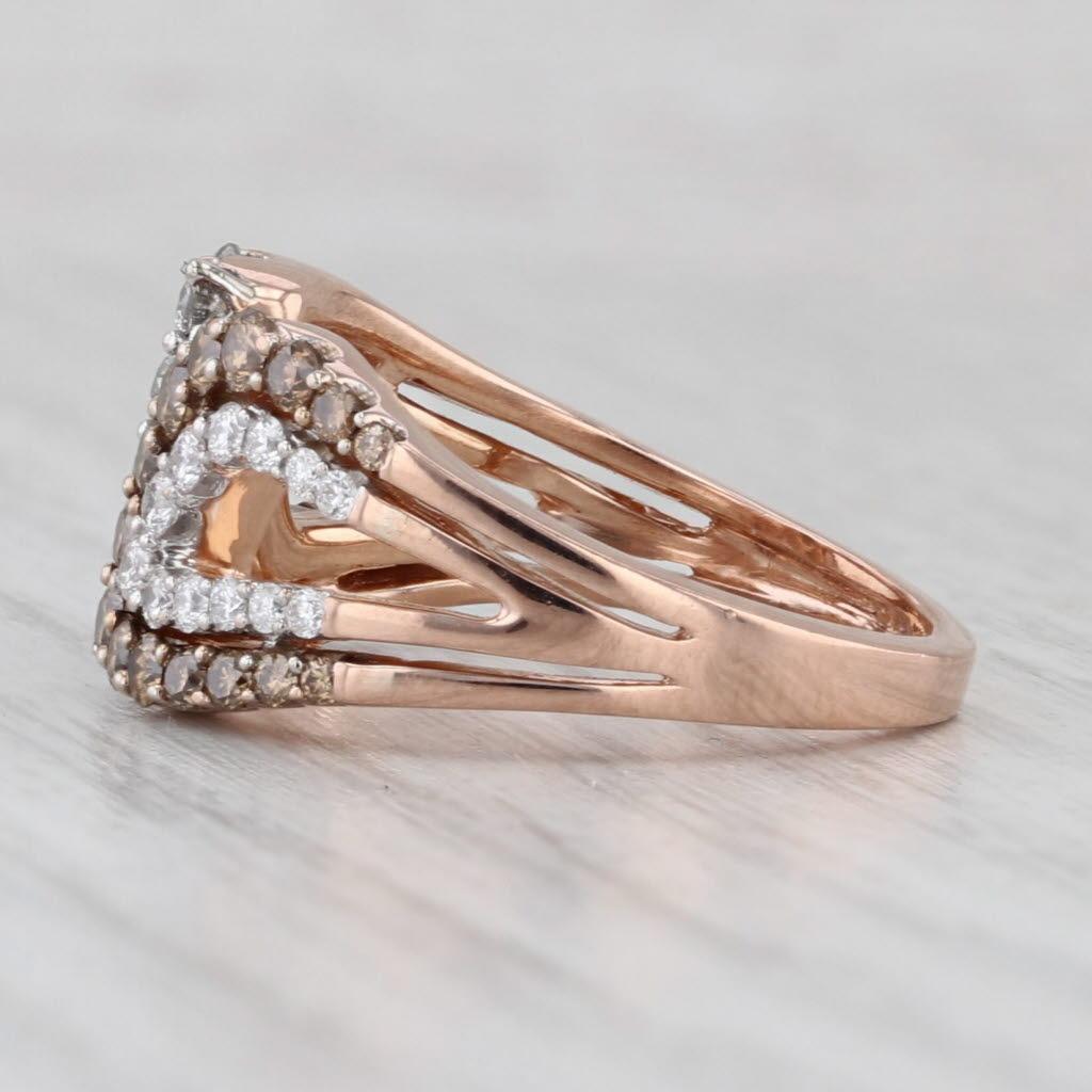1.12ctw Champagne Anillo Bypass Diamante Blanco Oro Rosa 14k Talla 7.75 Cocktail en Bueno estado para la venta en McLeansville, NC