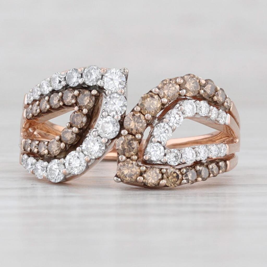 Femenino o masculino 1.12ctw Champagne Anillo Bypass Diamante Blanco Oro Rosa 14k Talla 7.75 Cocktail en venta