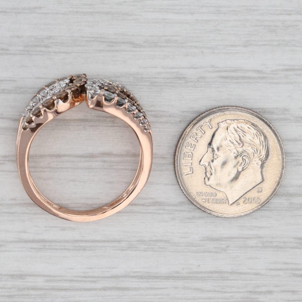 1.12ctw Champagne Anillo Bypass Diamante Blanco Oro Rosa 14k Talla 7.75 Cocktail en venta 2