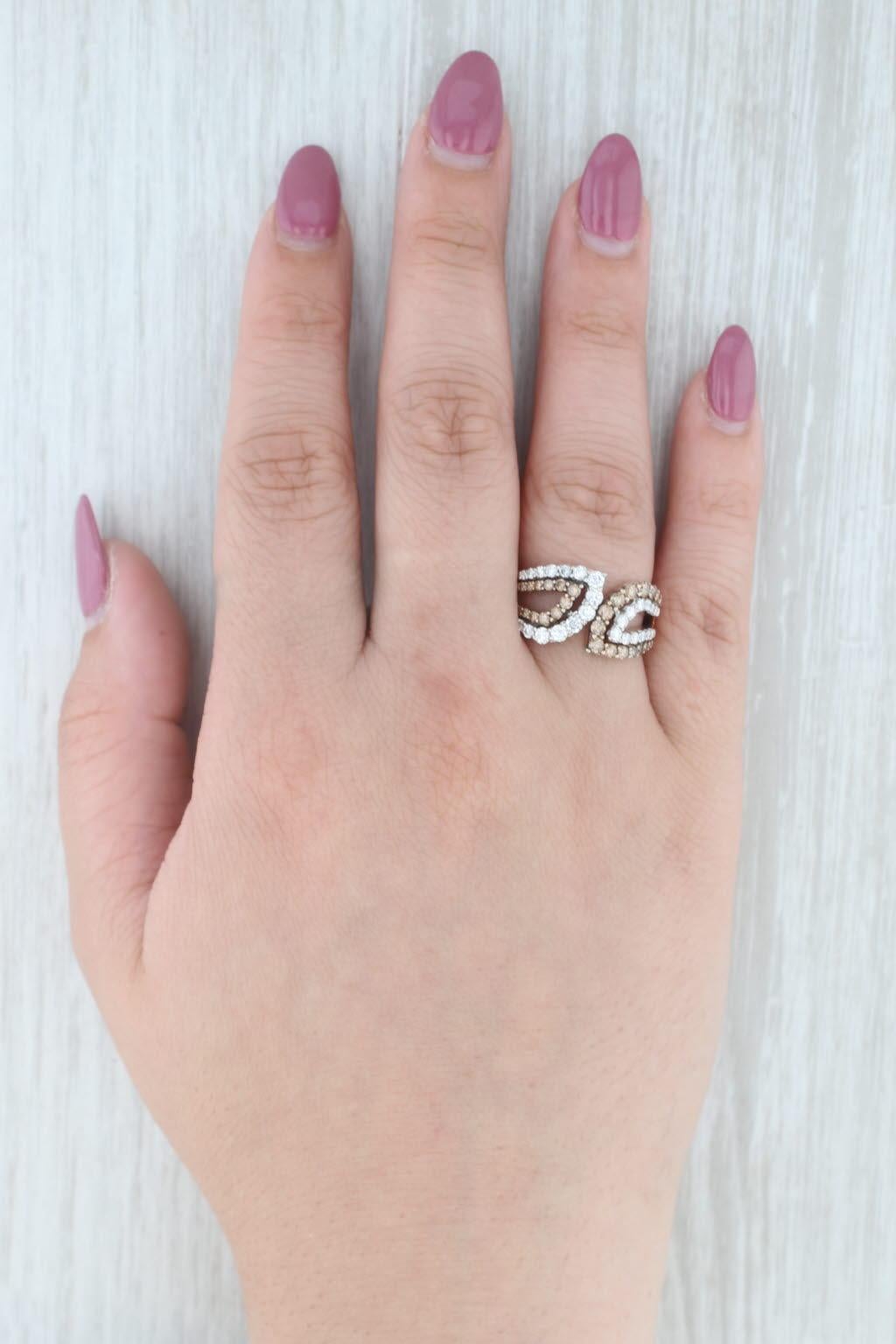 1.12ctw Champagne Anillo Bypass Diamante Blanco Oro Rosa 14k Talla 7.75 Cocktail en venta 3