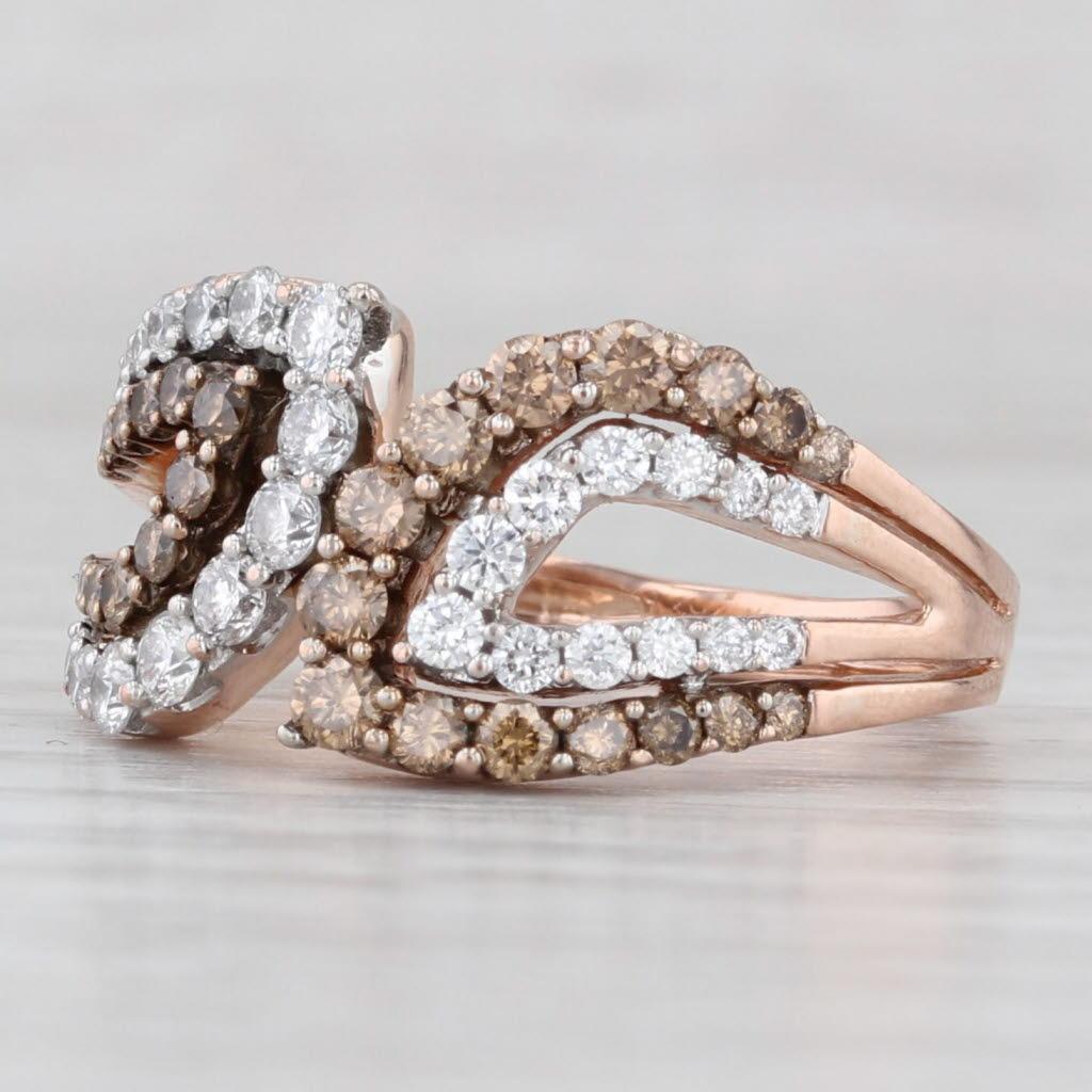 1.12ctw Champagne Anillo Bypass Diamante Blanco Oro Rosa 14k Talla 7.75 Cocktail en venta