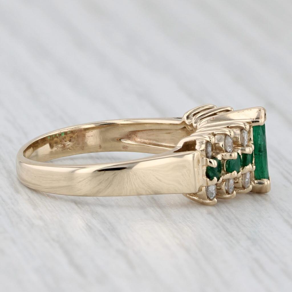 1,12 Karat Smaragd-Diamant-Ring 14k Gelbgold Größe 6,5 gestufte Pyramide im Zustand „Gut“ im Angebot in McLeansville, NC