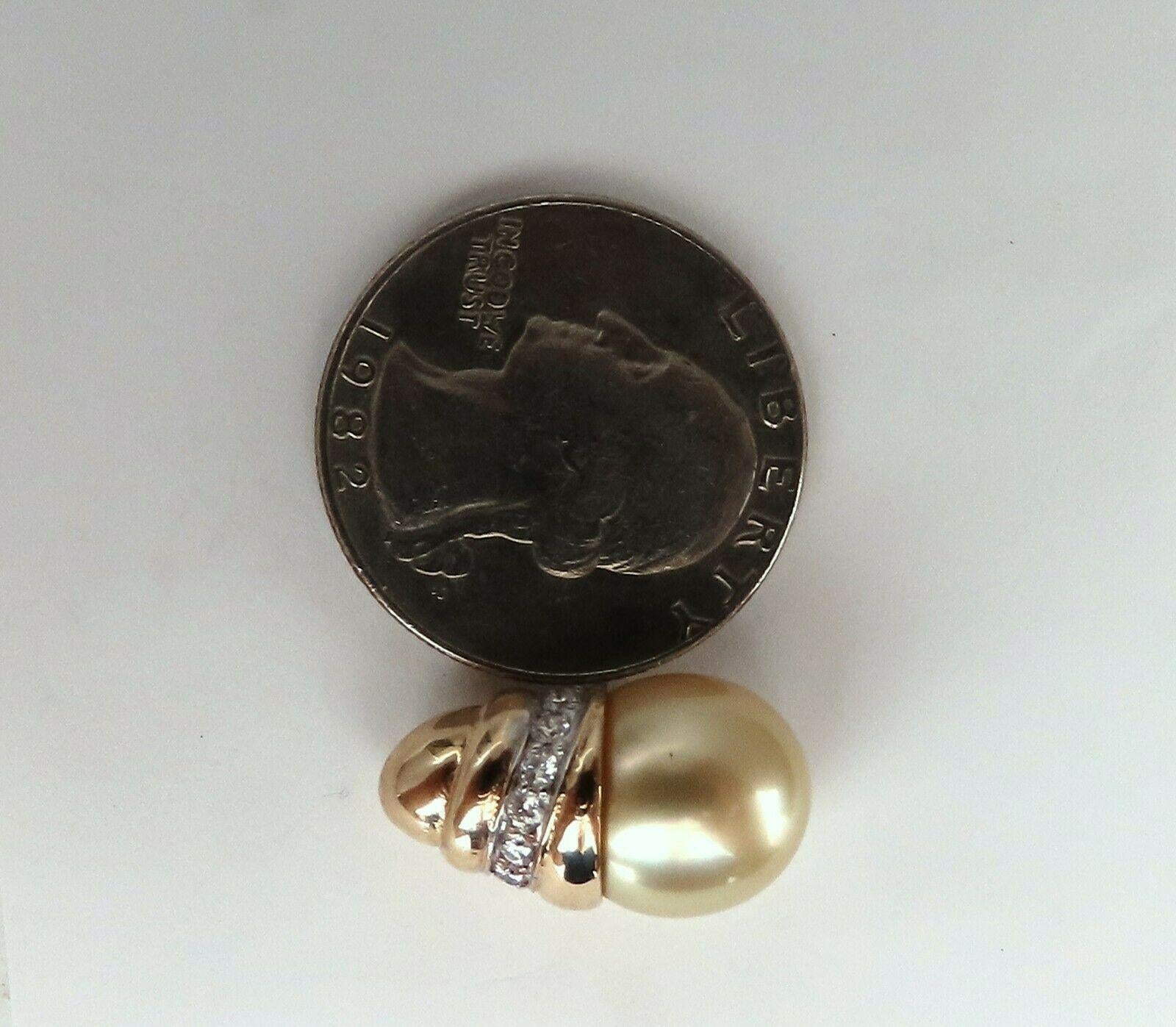 Round Cut Golden Yellow South Seas Pearls .50ct Diamonds Stud Earrings 14kt Gold For Sale
