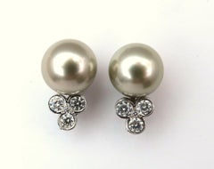 Tahitian Pearls .60ct Diamonds Stud Earrings 14kt Gold