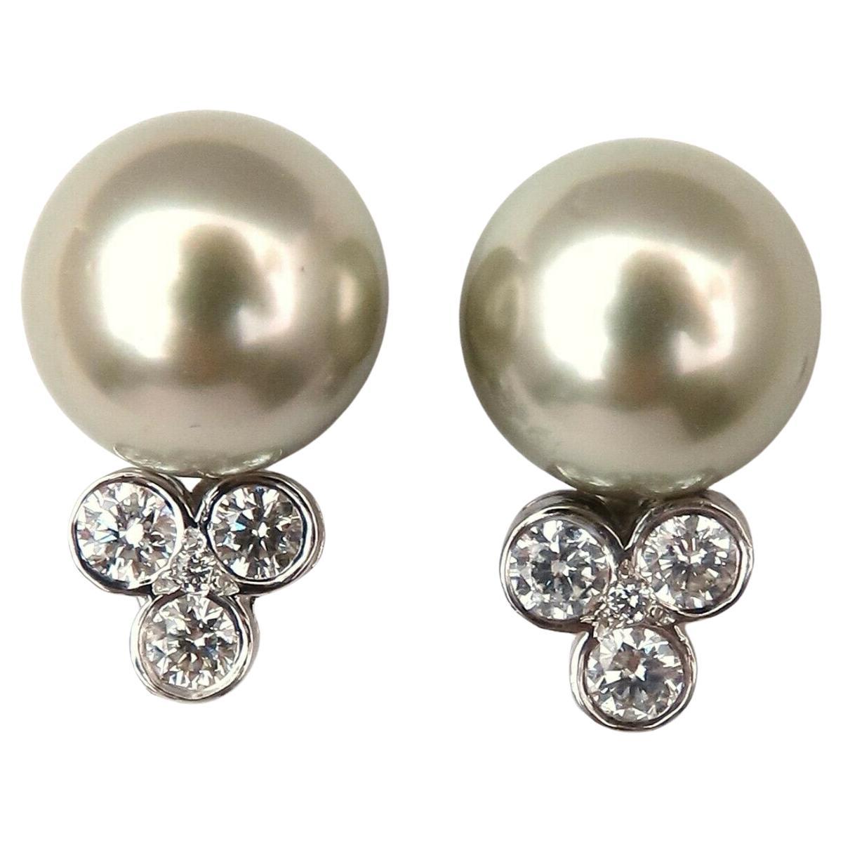 Tahitian Pearls .60ct Diamonds Stud Earrings 14kt Gold For Sale