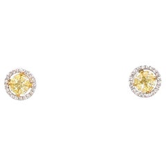 1.12tcw Yellow and White Diamond Cluster Stud Earrings