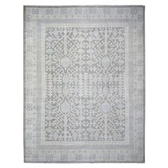 11'2"x14'3" Stone Gray Washed Out Peshawar Hand Knotted Pure Wool Oversized Rug