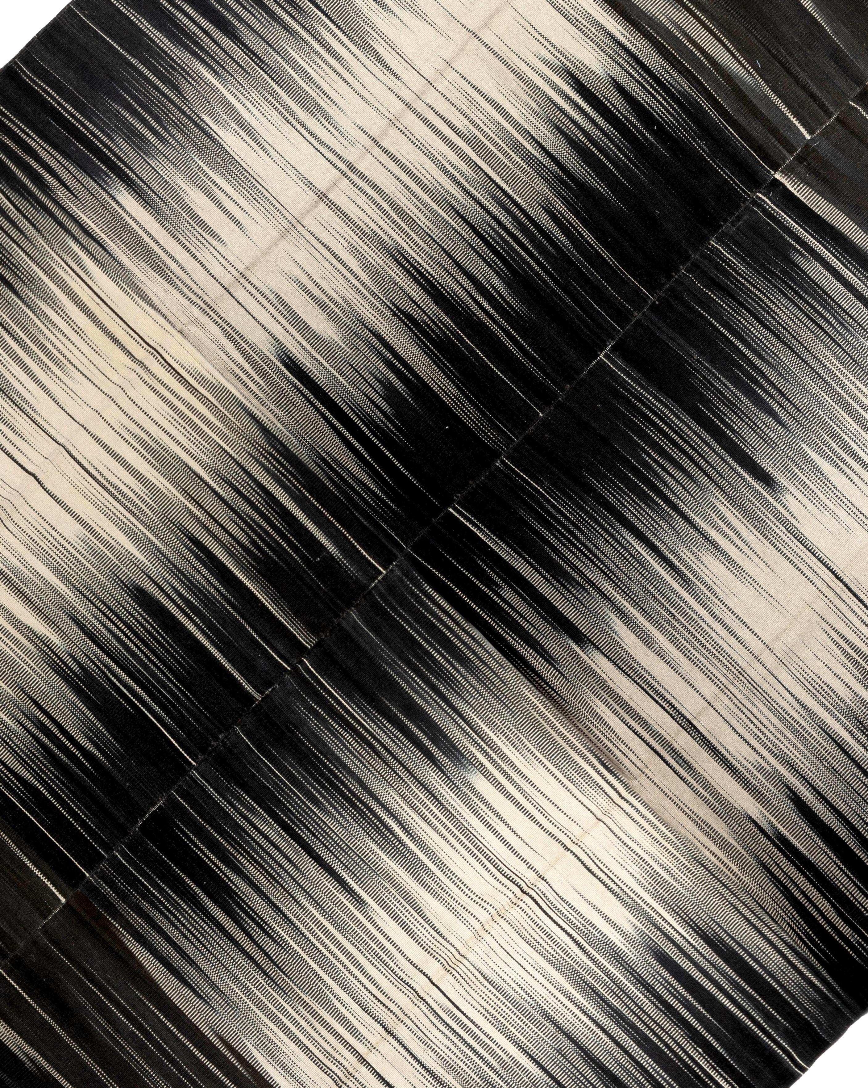 11,2x15,2 m moderner doppelseitiger großer doppelseitiger großer Kelim in Schwarz & Creme, Wolle Oversize-Teppich (Handgewebt) im Angebot