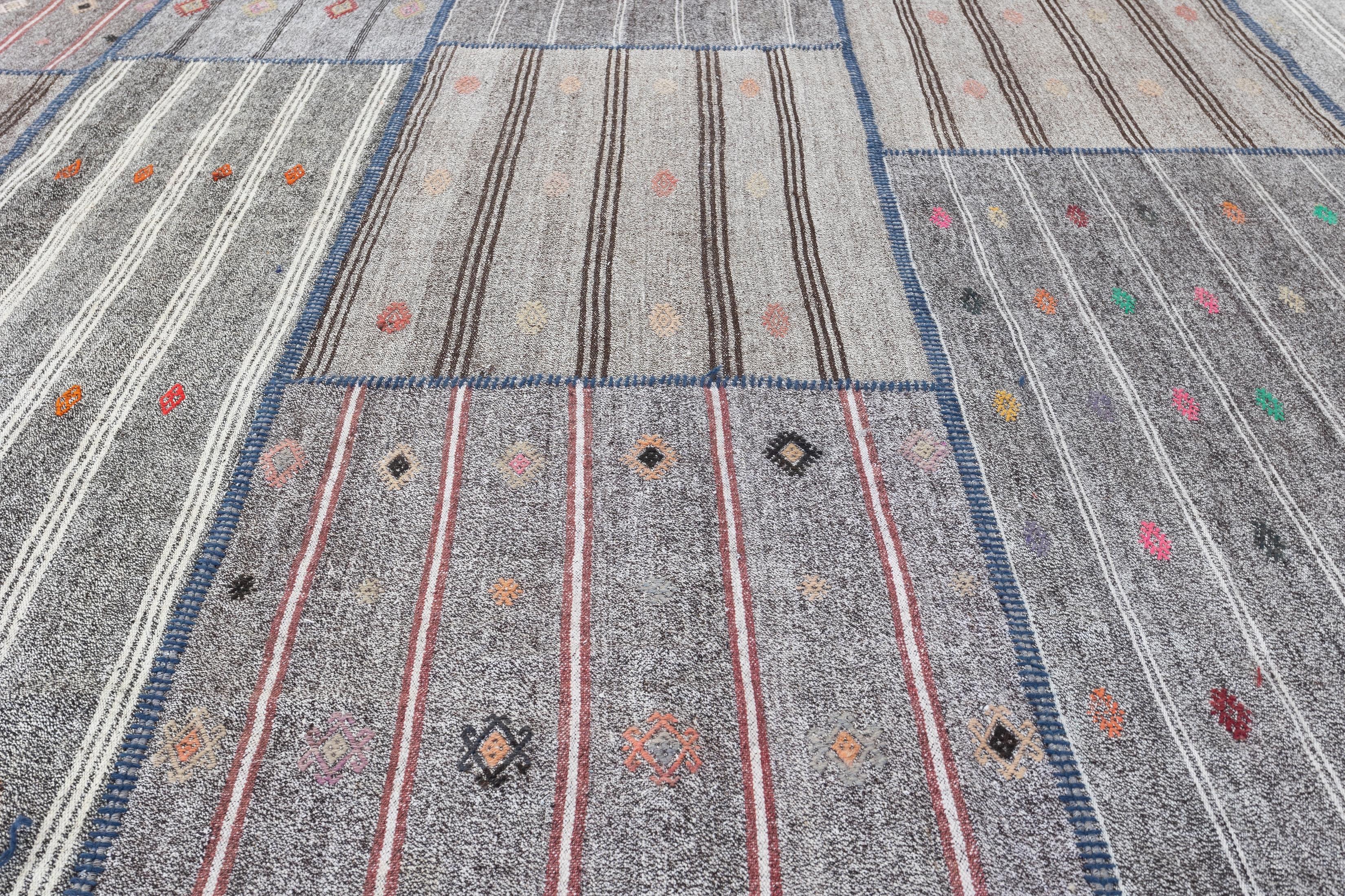 11.2x15.6 Ft Vintage Türkischer Kelim. Grauer Teppich aus Baumwolle und Ziegenhaar. Teppich in Übergröße im Angebot 6