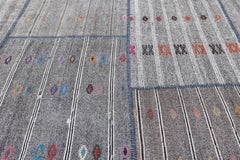 11.2x15.6 Ft Vintage Turkish Kilim. Gray Cotton & Goat Hair Rug. Oversize Carpet