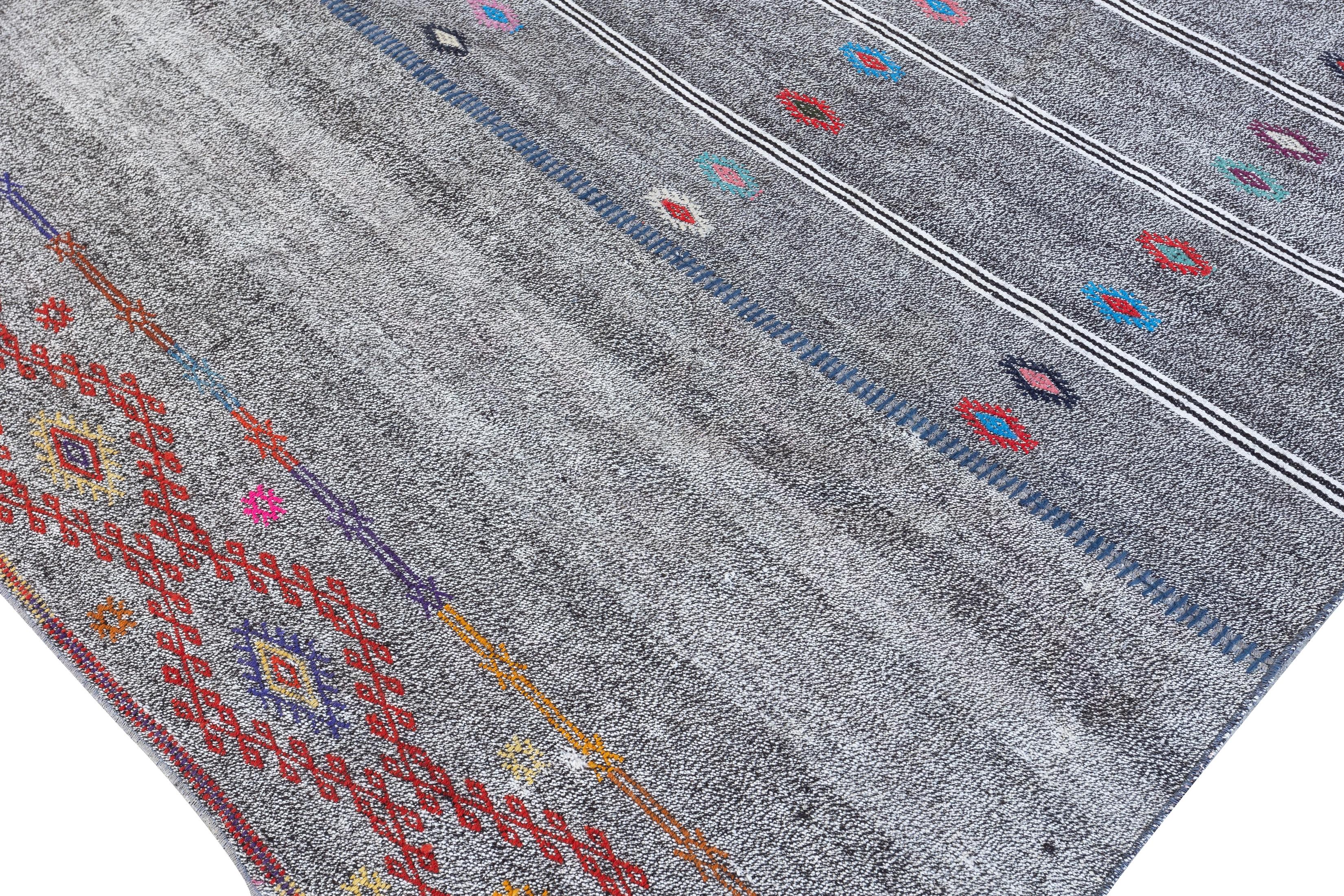 11.2x15.6 Ft Vintage Türkischer Kelim. Grauer Teppich aus Baumwolle und Ziegenhaar. Teppich in Übergröße (Ende des 20. Jahrhunderts) im Angebot