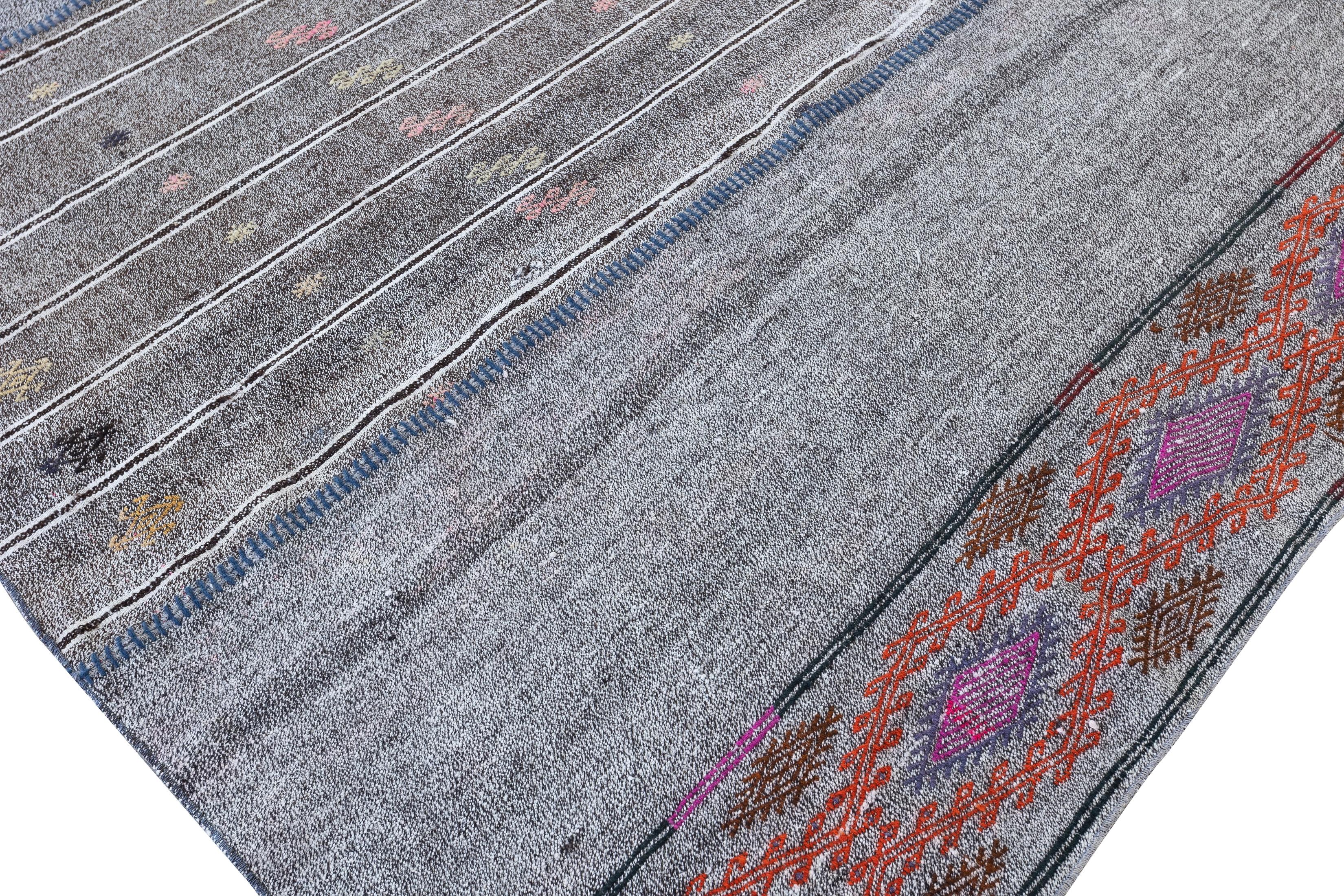 11.2x15.6 Ft Vintage Türkischer Kelim. Grauer Teppich aus Baumwolle und Ziegenhaar. Teppich in Übergröße (Wolle) im Angebot