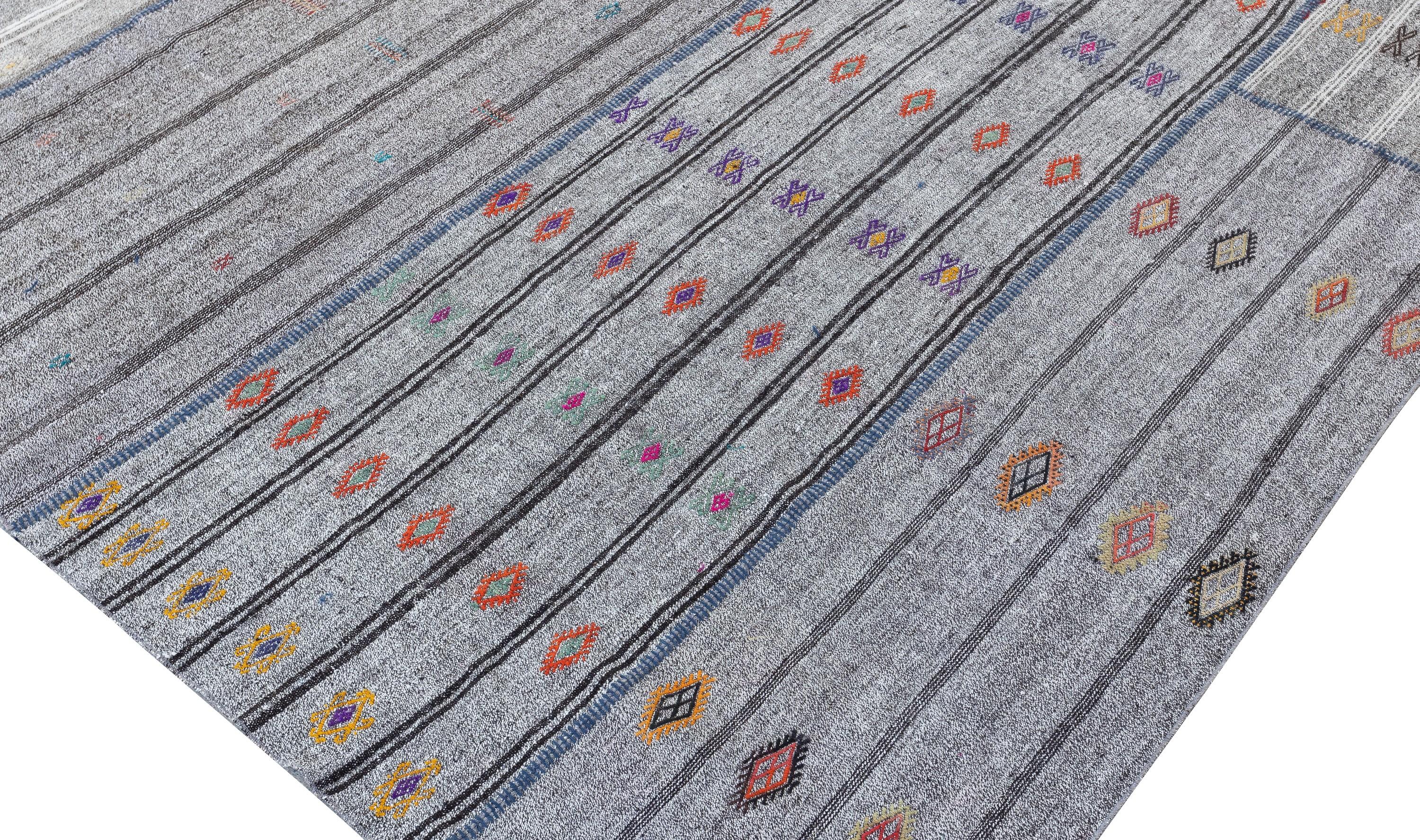 11.2x16.3 Ft Vintage Gray Kilim. Einstellbare handgewebte Teppiche. Teppich in Übergröße (Kelim) im Angebot