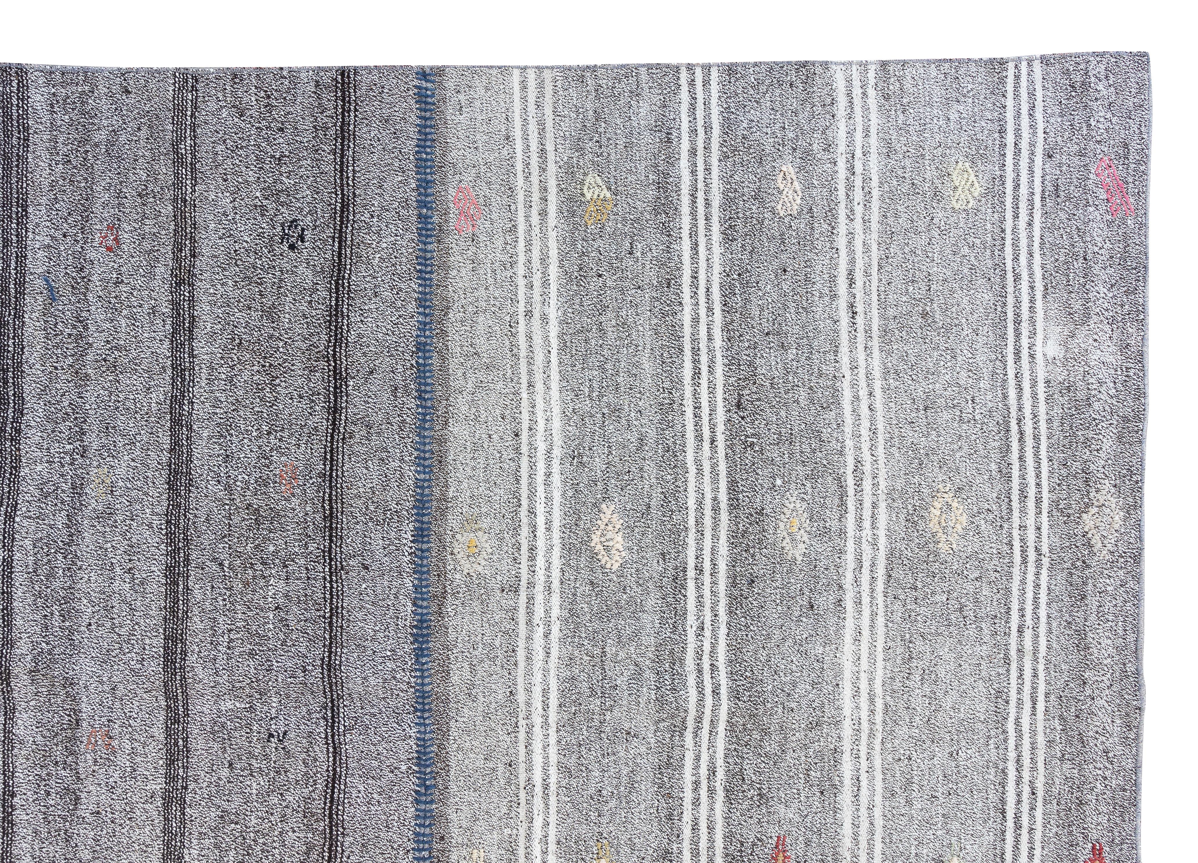 11.2x16.3 Ft Vintage Gray Kilim. Einstellbare handgewebte Teppiche. Teppich in Übergröße im Zustand „Hervorragend“ im Angebot in Spring Valley, NY