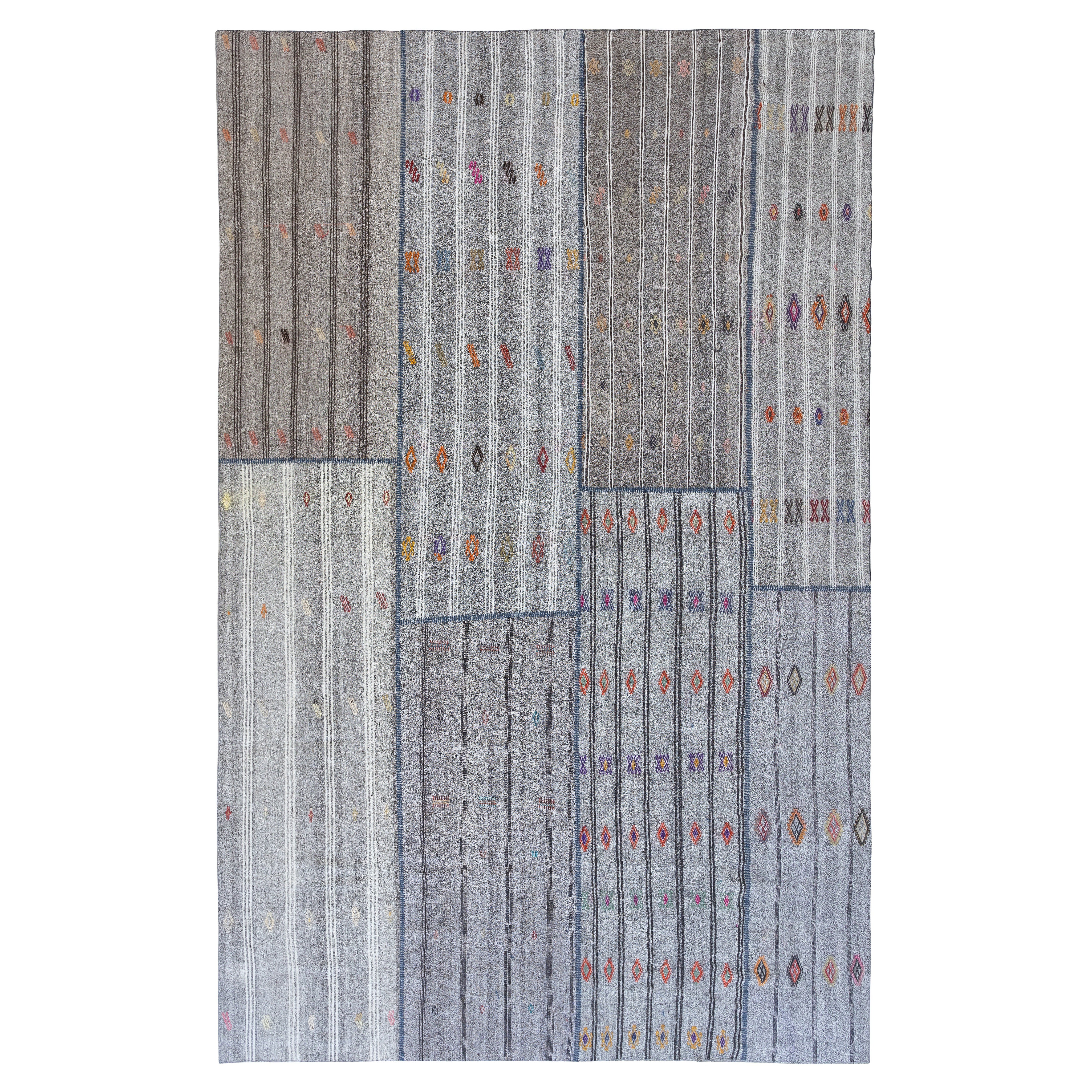 11.2x16.3 Ft Vintage Gray Kilim. Einstellbare handgewebte Teppiche. Teppich in Übergröße