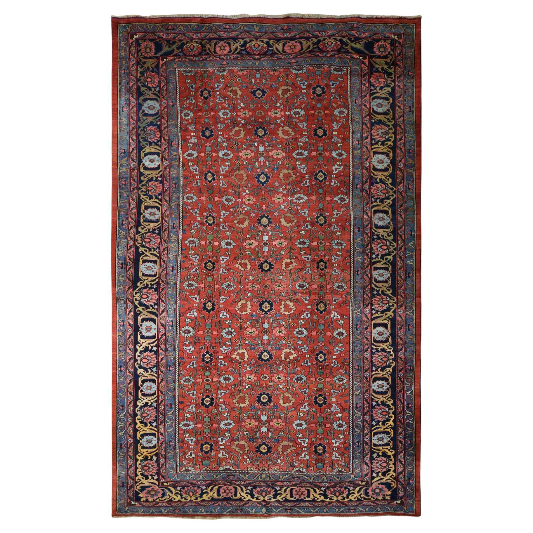 11'2"x18'5" Prismatic Red Antique Persian Bijar Wool Pure Weft Hand Knotted Rug