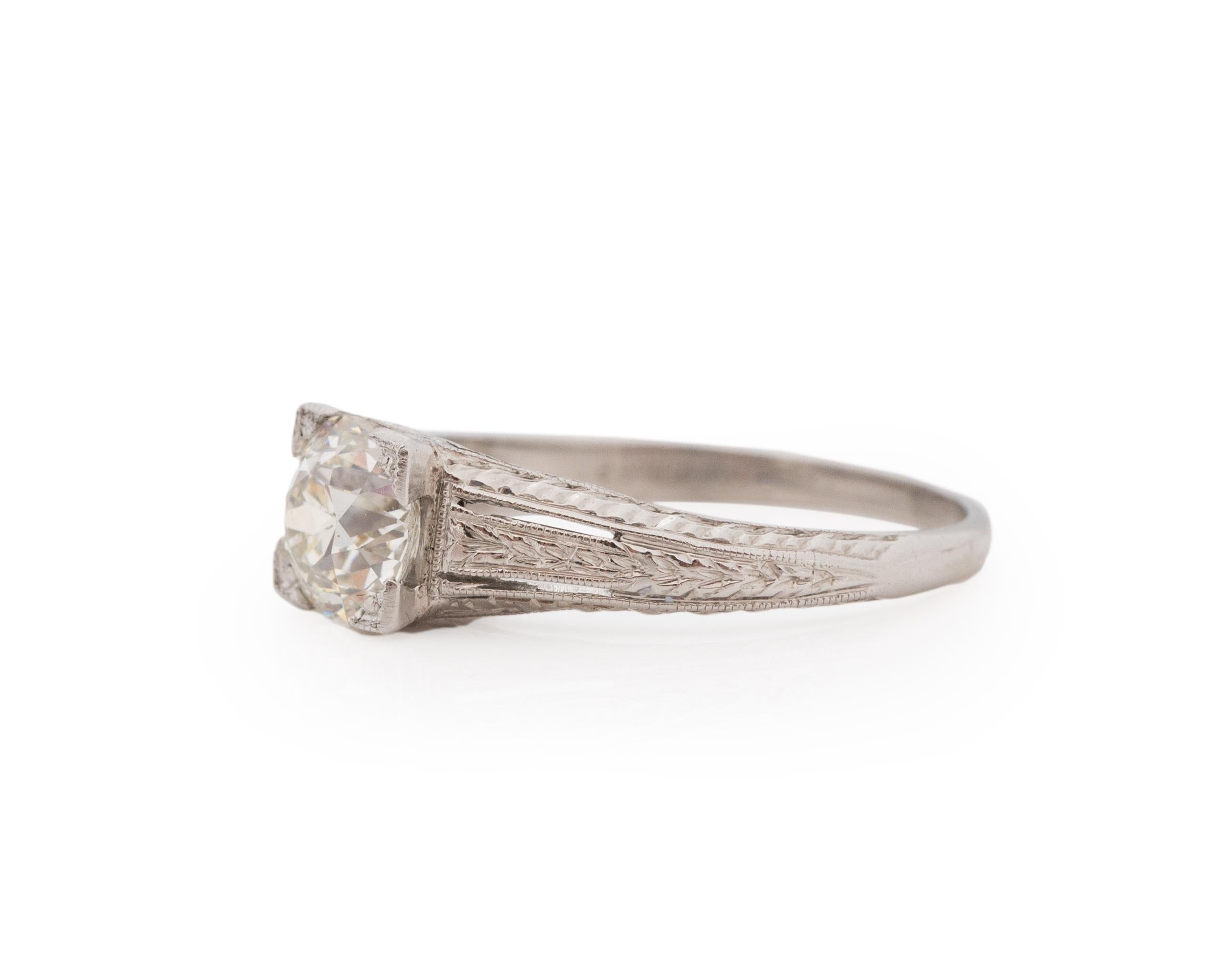 Old European Cut 1.13 Carat Art Deco Diamond Platinum Engagement Ring For Sale