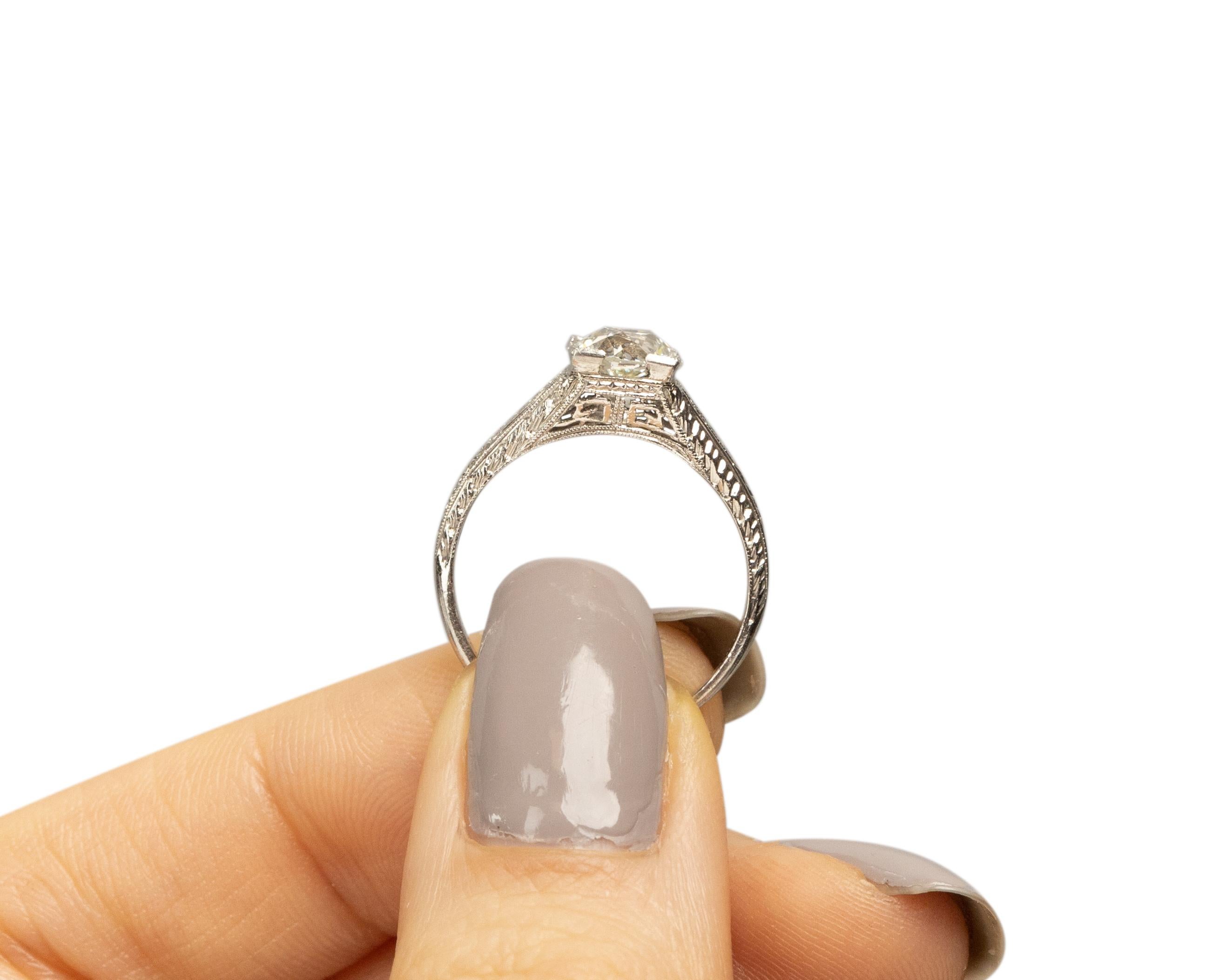1.13 Carat Art Deco Diamond Platinum Engagement Ring For Sale 2