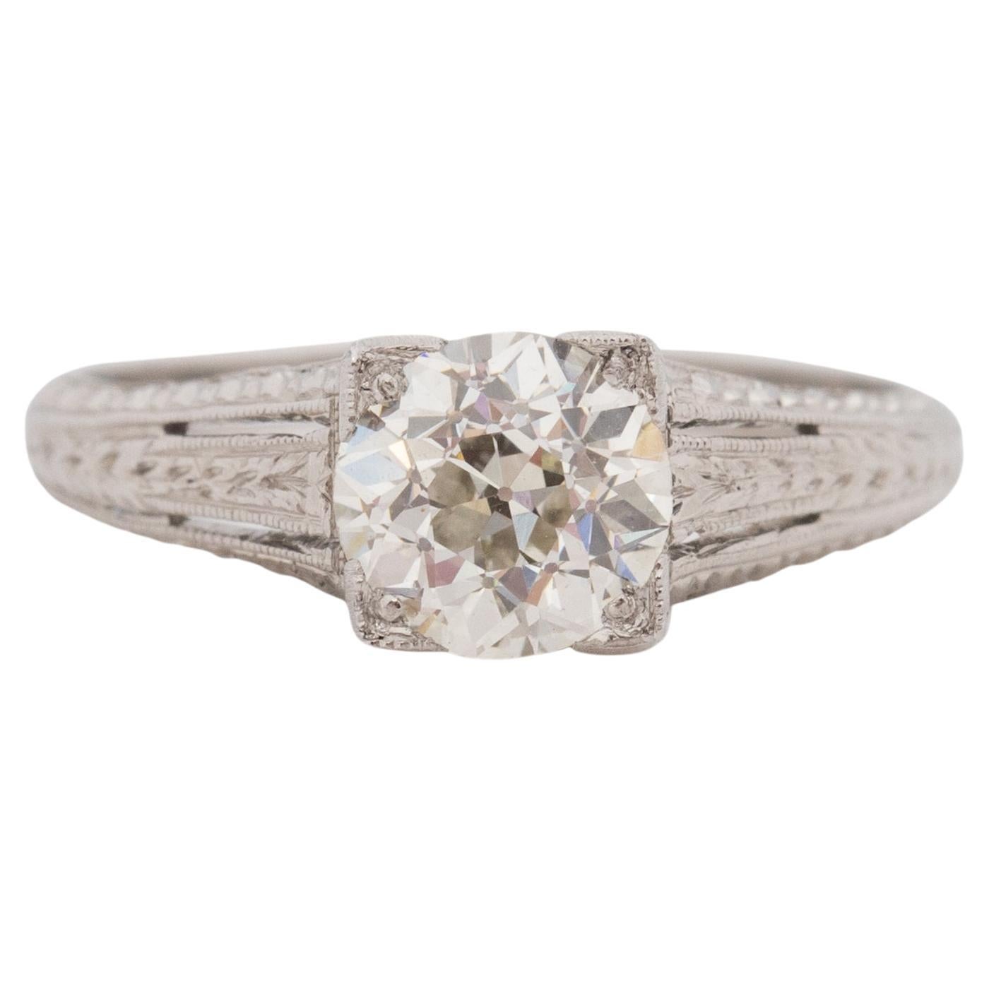 1.13 Carat Art Deco Diamond Platinum Engagement Ring