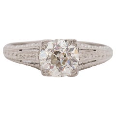 Antique 1.13 Carat Art Deco Diamond Platinum Engagement Ring