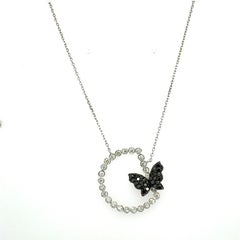 1.13 Carat Black Diamond Butterfly 14 Karat White Gold Chain Pendant