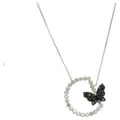 1.13 Carat Black Diamond Butterfly 14 Karat White Gold Chain Pendant
