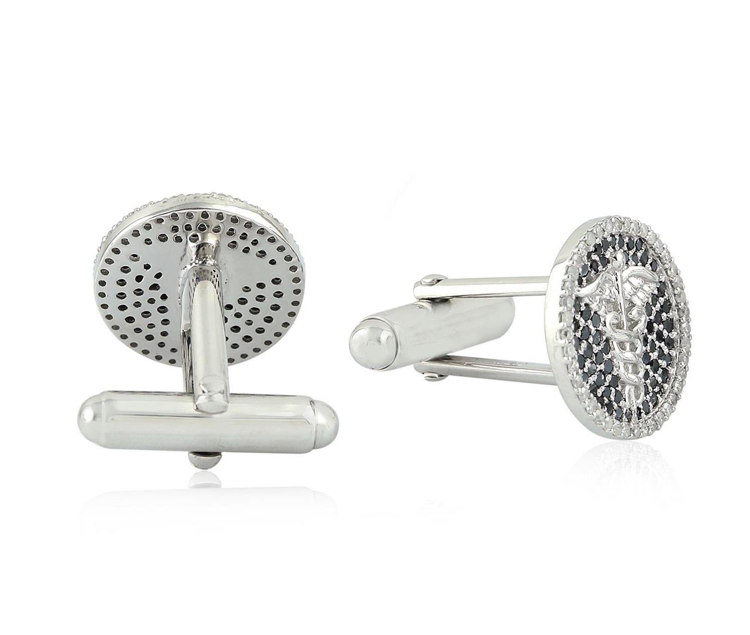 Cast from sterling silver, these cuff links are hand set with 1.13 carats black & white diamonds.

FOLLOW  MEGHNA JEWELS storefront to view the latest collection & exclusive pieces.  Meghna Jewels is proudly rated as a Top Seller on 1stdibs with 5
