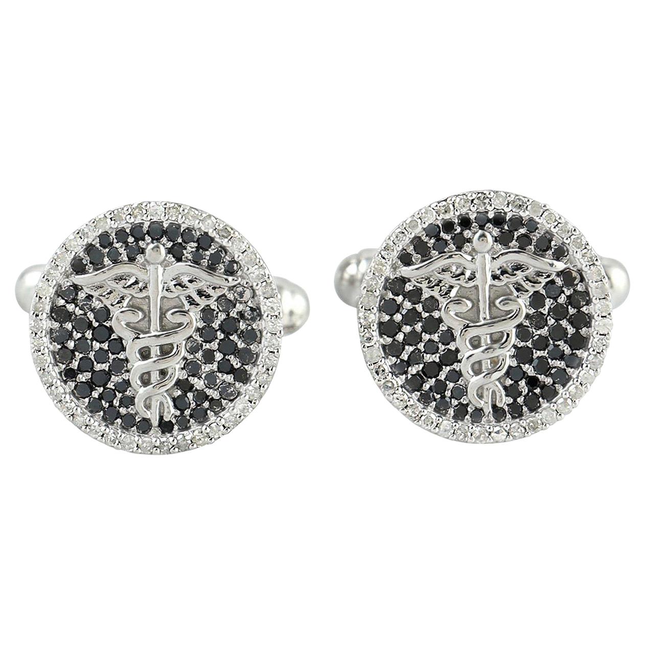 Boutons de manchette diamants noirs et blancs de 1,13 carat en vente