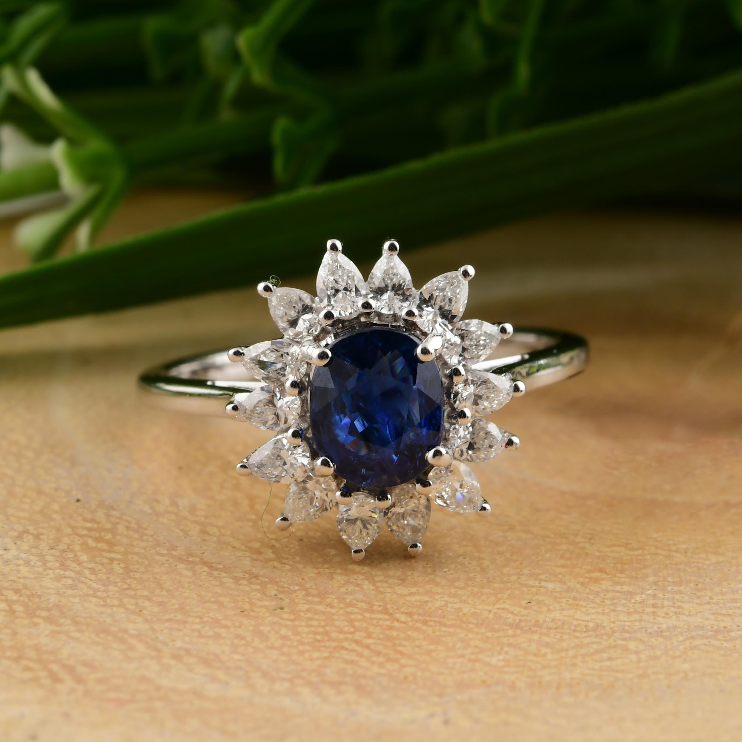 For Sale:  1.13 Carat Blue Sapphire 0.68 Ct SI/H Diamond Cocktail Ring 18 Karat White Gold 5