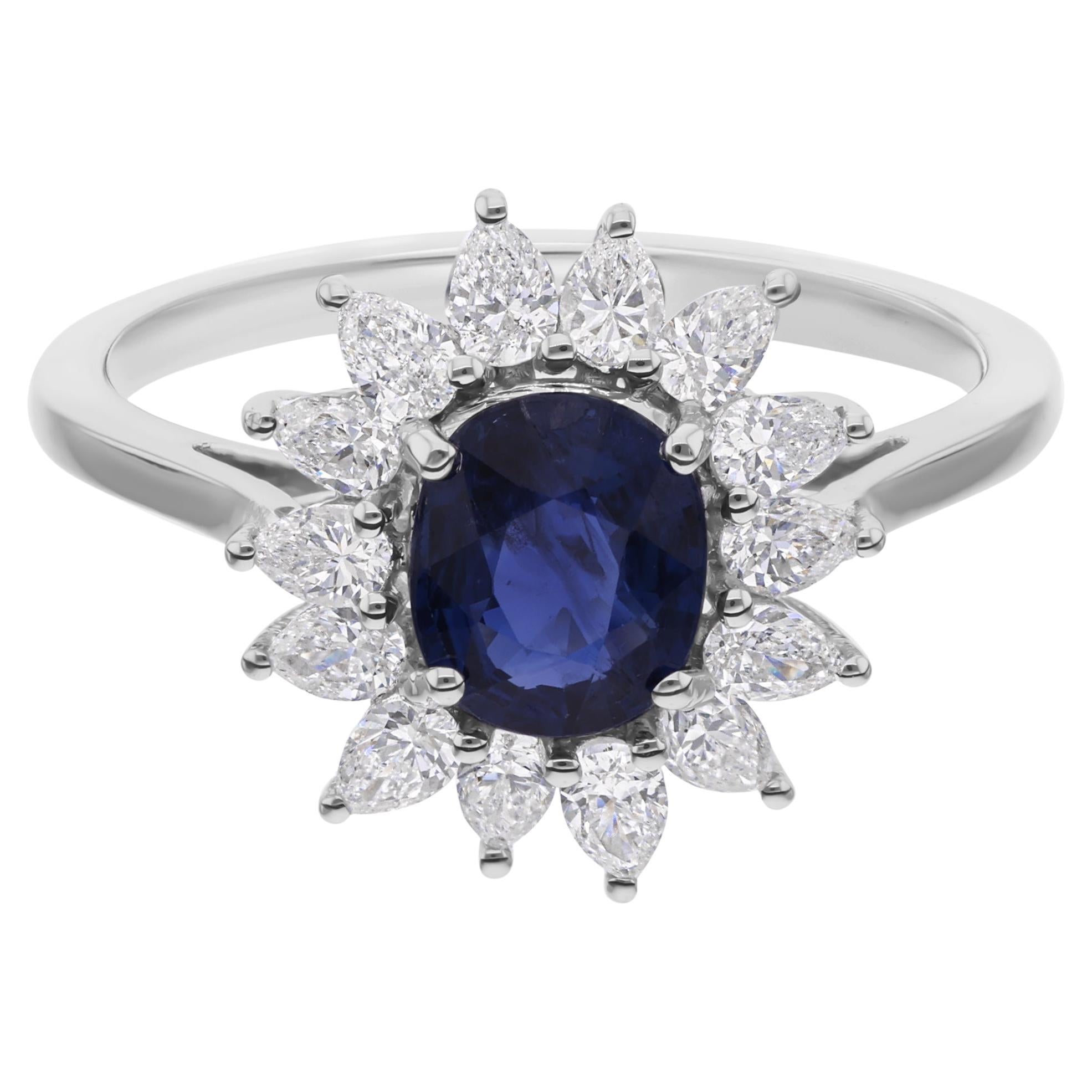 1,13 Karat Blauer Saphir 0,68 Karat SI/H Diamant Cocktail Ring 18 Karat Weißgold