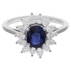 1,13 Karat Blauer Saphir 0,68 Karat SI/H Diamant Cocktail Ring 18 Karat Weißgold