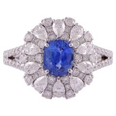 1.13 Carat Blue Sapphire and Diamond Ring in 18 Karat White Gold