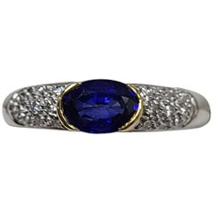 1.13 Carat Blue Sapphire Ring Set with Diamonds in 18 Karat Gold and Platinum