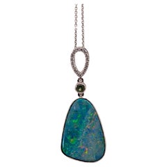 11.3 Carat Boulder Opal Pendant w Natural Diamonds In Solid 14K White Gold