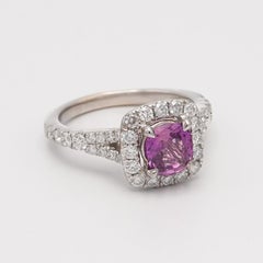 1.13 Carat Cushion Cut Natural Pink Sapphire & Diamond Halo Ring