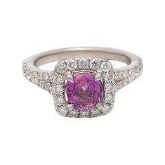 1.13 Carat Cushion Cut Natural Pink Sapphire & Diamond Halo Ring