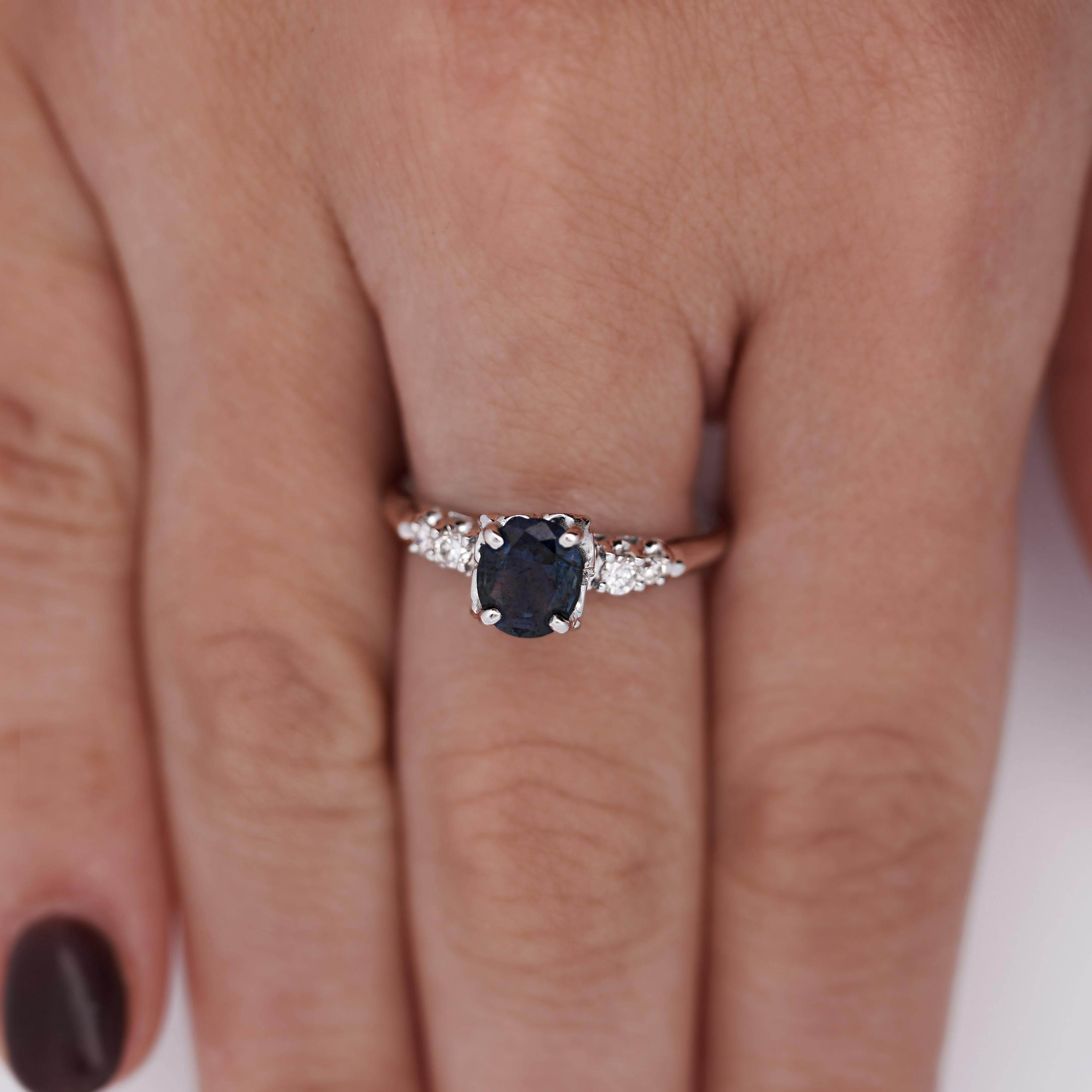 Modern 1.13 Carat Cushion Cut Sapphire & Side Diamond in 14K White Gold Engagement Ring For Sale