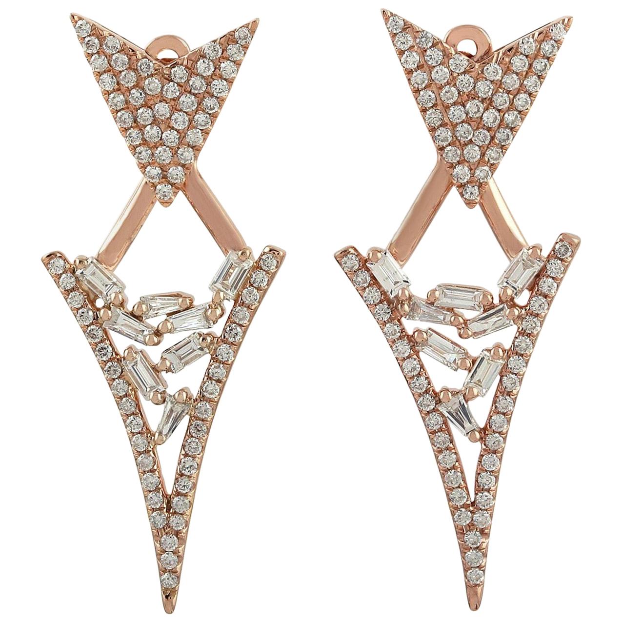 Vestes d'oreilles en or 18 carats avec diamants baguettes de 1,13 carat