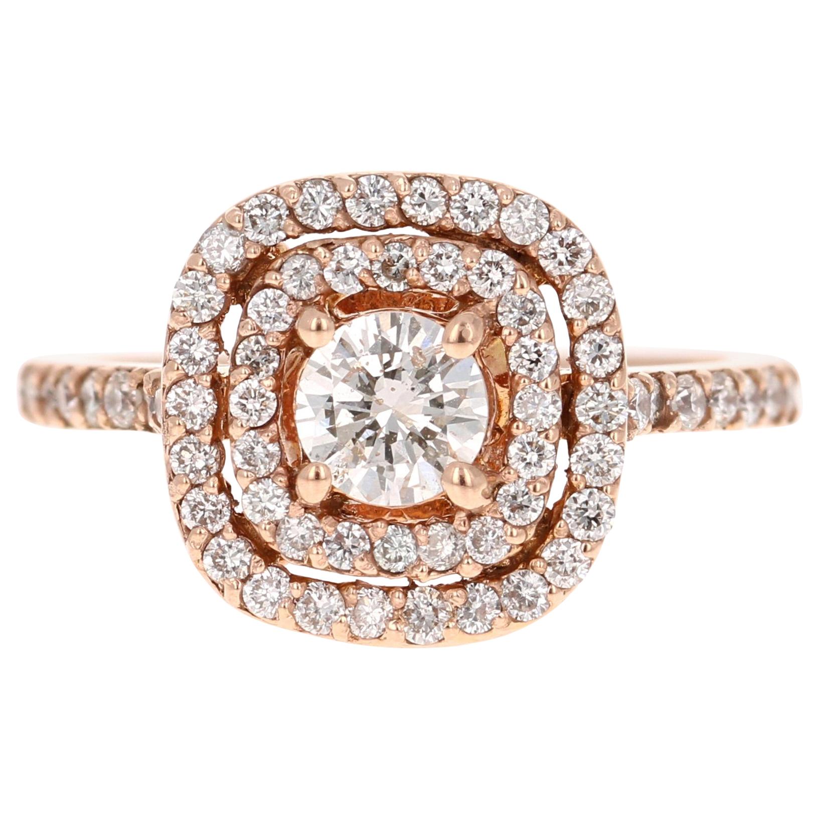 1.13 Carat Diamond Engagement Ring 14 Karat Rose Gold For Sale