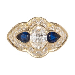 1.13 Carat Diamond Sapphire Gold Scalloped Engagement Ring