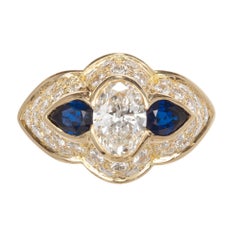 Retro 1.13 Carat Diamond Sapphire Gold Scalloped Engagement Ring