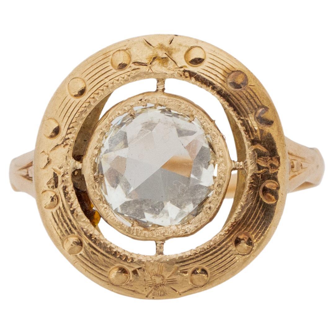 1.13 Carat Edwardian Diamond 14 Karat Yellow Gold Engagement Ring For Sale