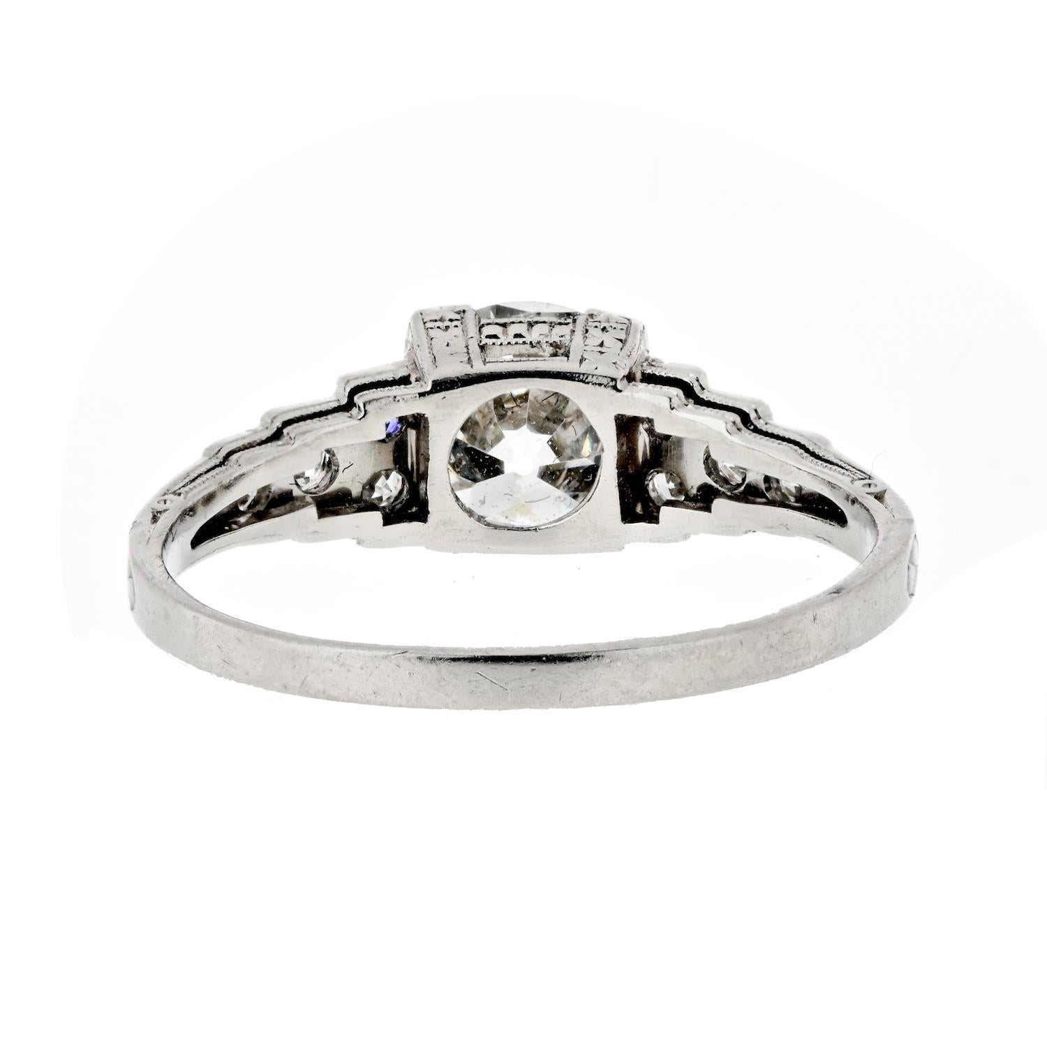 Art Deco 1.13 carat I/VS2 GIA Old European Cut Vintage Engagement Ring For Sale