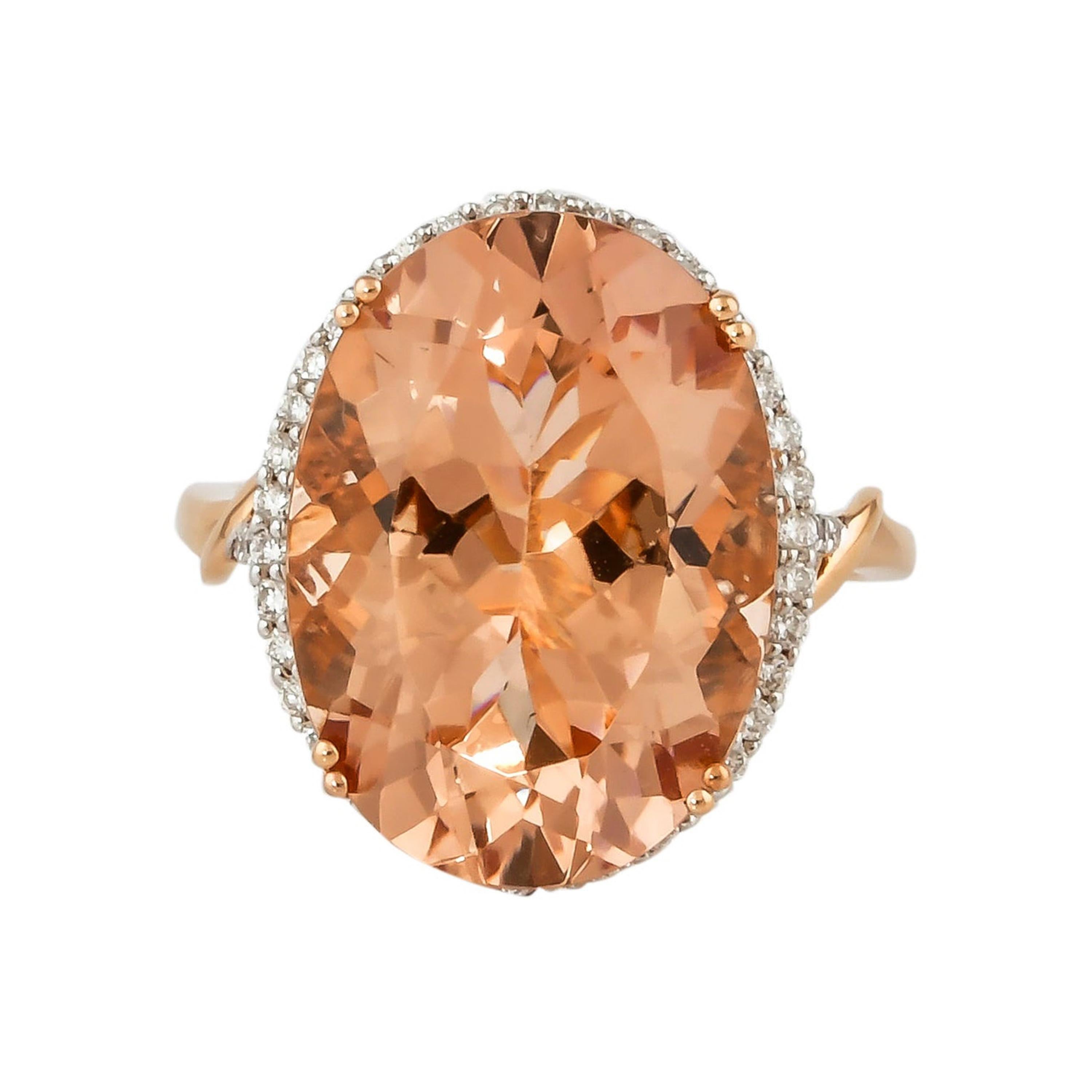 11.3 Carat Morganite and Diamond Ring in 18 Karat Rose Gold For Sale