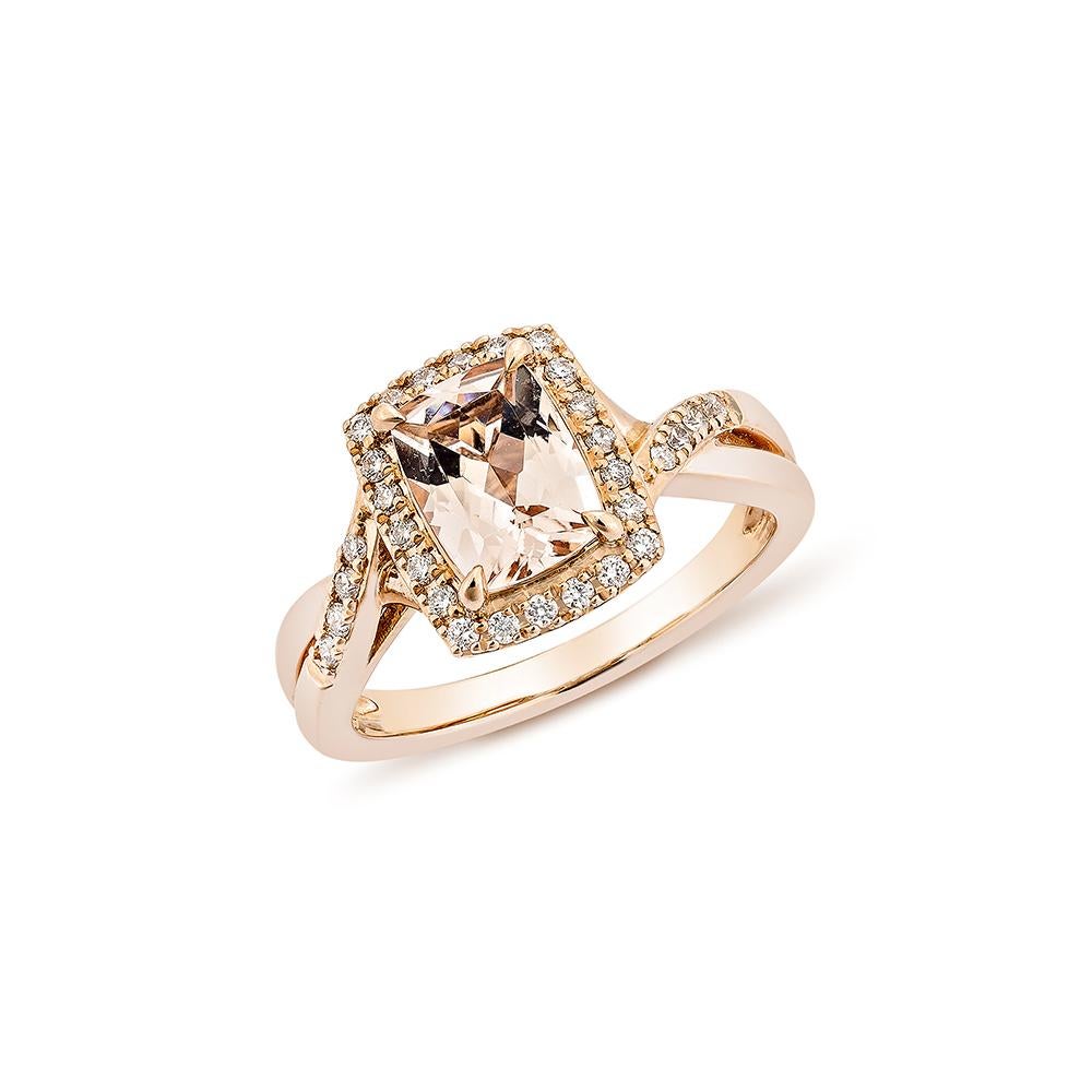 Contemporary 1.13 Carat Morganite Fancy Ring in 18Karat Rose Gold with White Diamond.   For Sale