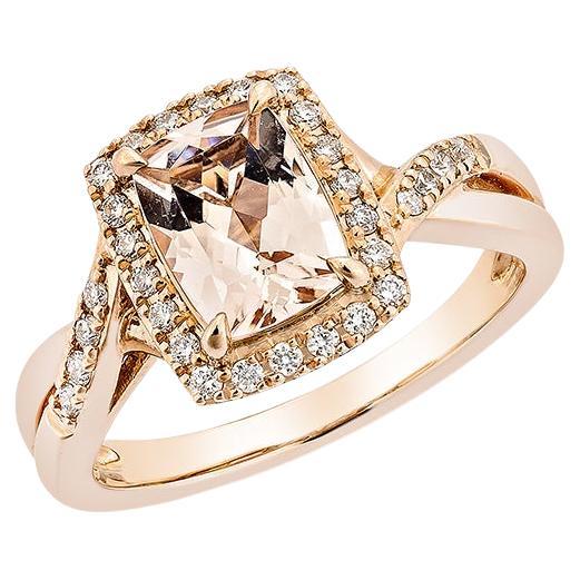 Bague fantaisie en or rose 18 carats avec Morganite de 1,13 carat et diamant blanc.  