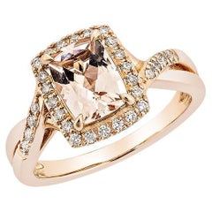 Bague fantaisie en or rose 18 carats avec Morganite de 1,13 carat et diamant blanc.  