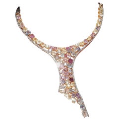 113 Carat Multicolored Sapphire and Diamond Necklace in Hourglass Design
