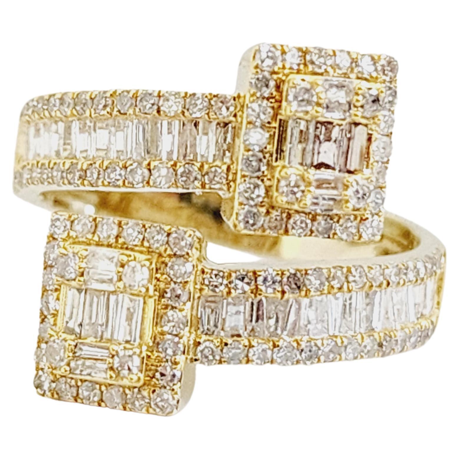 14 Karat Yellow Gold Round Baguette Diamond Ring 0.13 Carats For Sale ...