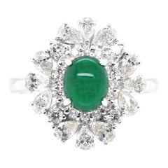 Anillo de diamantes y cabujón de esmeralda natural de 1.13 quilates, engastado en platino